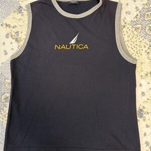 Nautica Navy Tank with Gray Trim and Yellow Logo